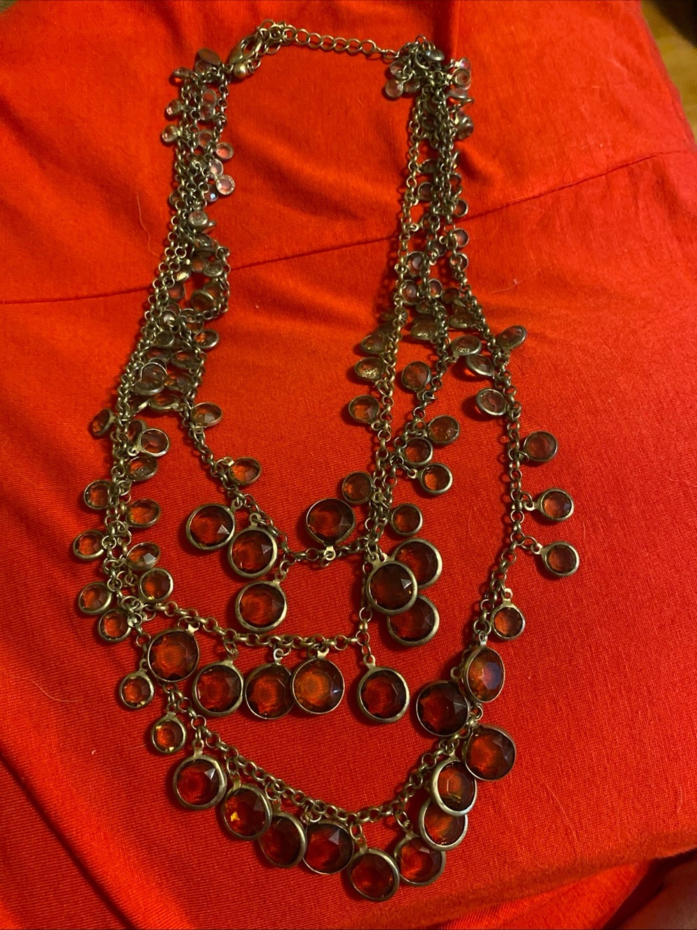 Chico's Layered Gold-Tone Necklace with Red Glass Discs